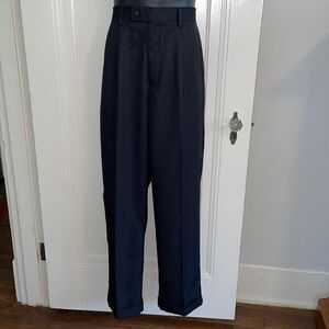 Alan Flusser Golf black polyester pleat front cuff‎ hem pants
